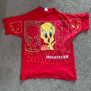 Vintage Tweety The Bird 90s “Whatever” Shirt Size Medium   (small rips shown)